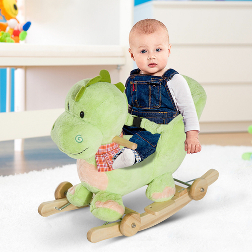 Qaba 2-in-1 Kid Ride on Rolling Rocking Rider Wheeled Plush Dinosaur