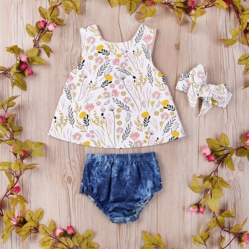 3PCS Infant Toddler Kids Baby Girl Floral Clothes