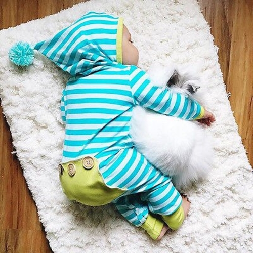 0 18M Newborn Baby Boy Girl Clothes Striped Hooded