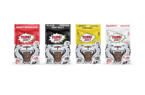 Tong Jerky Variety Sampler Pack, All 4 Flavors in one Bundle 