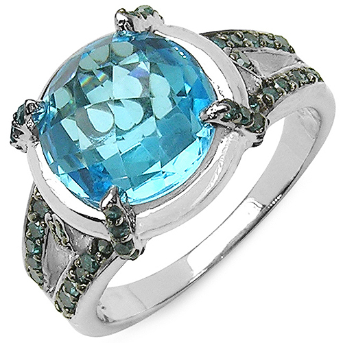 5.43 Carat Genuine Swiss Blue Topaz & Blue Diamond .925 Sterling