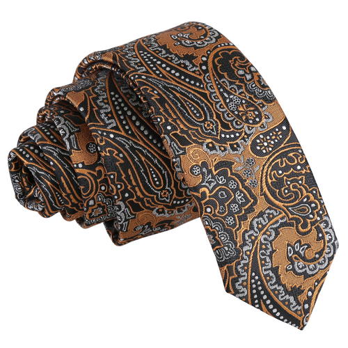 Royal Paisley Skinny Tie - Gold & Silver