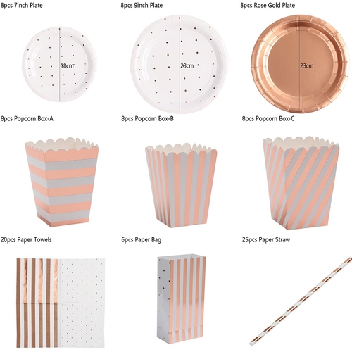 Rose Gold Theme Tableware Sets Popcorn Box Cup