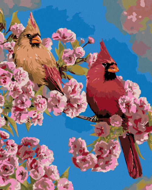 Zuty - Paint by Numbers â€“ CARDINAL BIRD ON A BRANCH WITH PINK