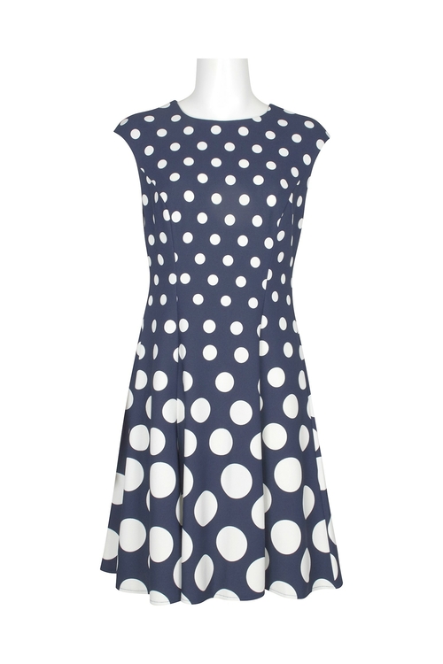 London Times Crew Neck Sleeveless Box Pleate Polka Dot Print Jersey