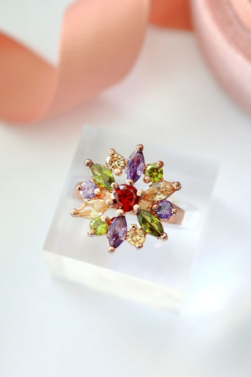 Rainbow Sunflower 18 Karats Ring