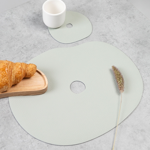 Natural leather placemat and coaster | grey blue