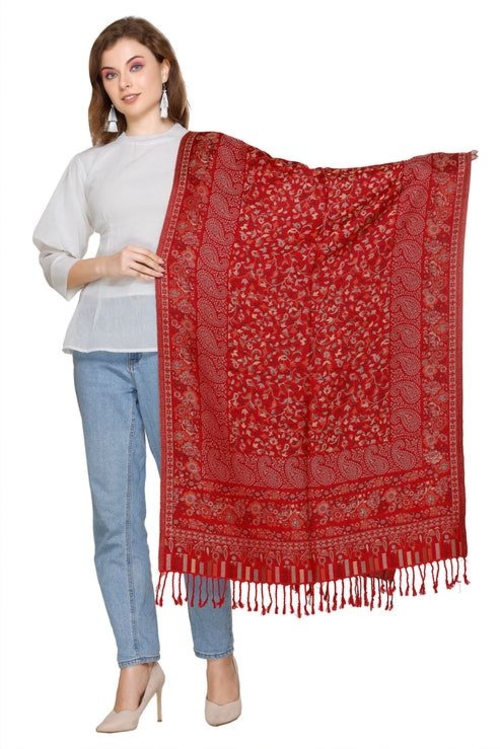 Maroon Viscose Stole For Women Flower Vine Design