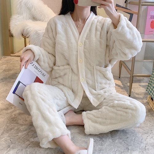Autumn/winter Season High-end Coral Fleece Pajama Set Women's Long