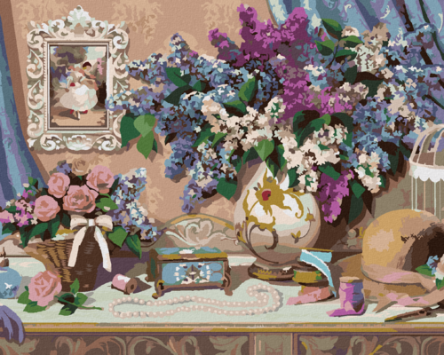 Zuty - Paint by Numbers - HYDRANGEA IN A VASE AND JEWELS (IMAGE