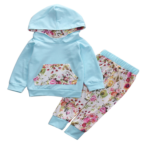 2 Pcs Floral Baby Girl Warm Hooded  Clothing Set