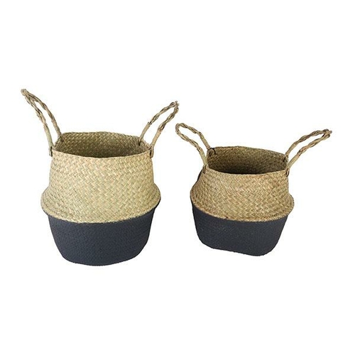 Byron Seagrass Belly Baskets Foldable Wood Black Set Of 2