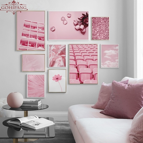 Pink House Chair Cloud Feather Wall Art