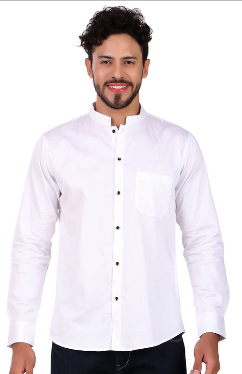 Men Classic Mandarin Collar Solid Cotton Slim Fit Casual Shirt (Color