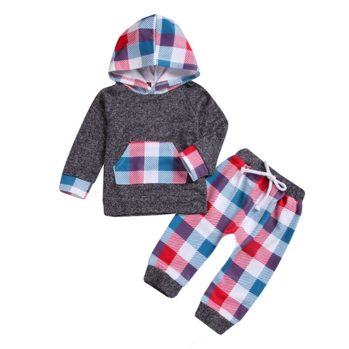 Newborn Infant Baby Boy Clothes Sets Plaids Print