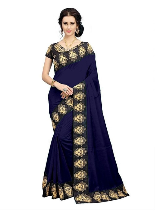 Generic Women's Chiffon Saree (Navy Blue, 5-6