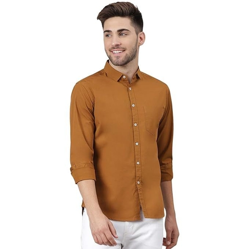 Men's Solid Slim Fit Cotton Casual Shirt MUSTARD L