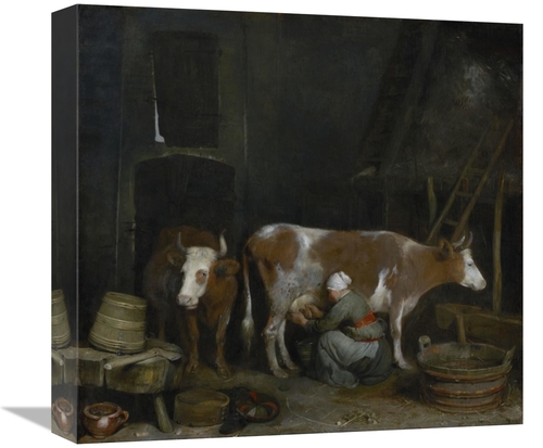 Global Gallery GCS-459879-16-142 16 in. A Maid Milking A Cow in A Barn