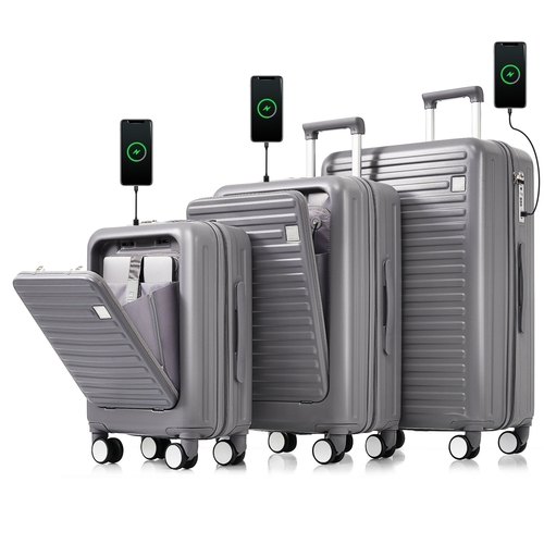 Luggage Set of 3, 20, 24, 28inch with USB Port, 20, 24inch with front