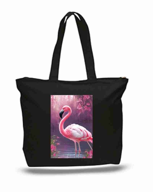 Pink Flamingo Art New Zipper Tote Bag