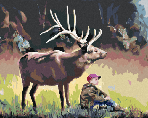 Zuty - Paint by Numbers - BOY AND MOOSE (D. RUSTY RUST), 40x50 cm