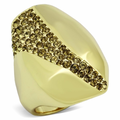 Women IP Gold Stainless Steel Ring with Top Grade Crystal in Smoked Qu