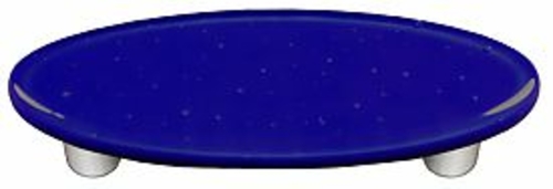 Hot Knobs HK1031-POA Deep Royal Blue Oval Glass Cabinet Pull - Aluminu