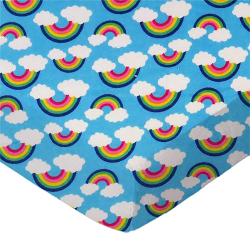 SheetWorld Fitted Cradle Sheet - 100% Cotton Flannel - Rainbows Blue,