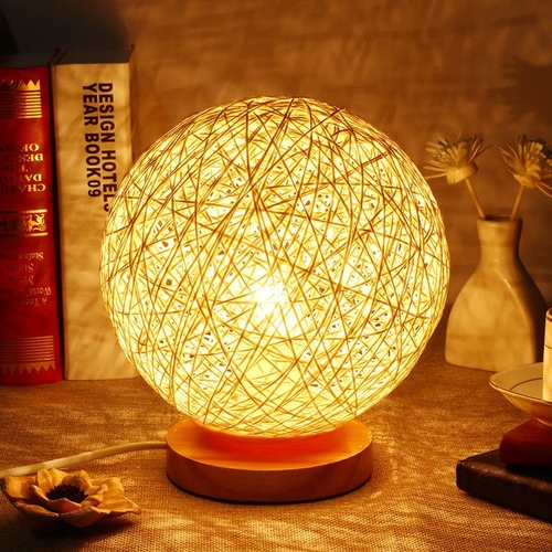 Wicker Rattan Ball Desk Table Lamp Diameter 17cm
