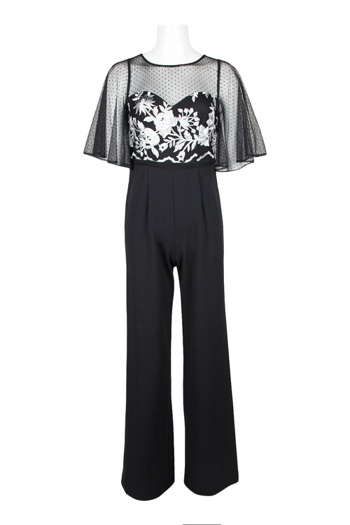 Adrianna Papell Crew Neck Short Sleeve Zipper Back Embroidered Mesh