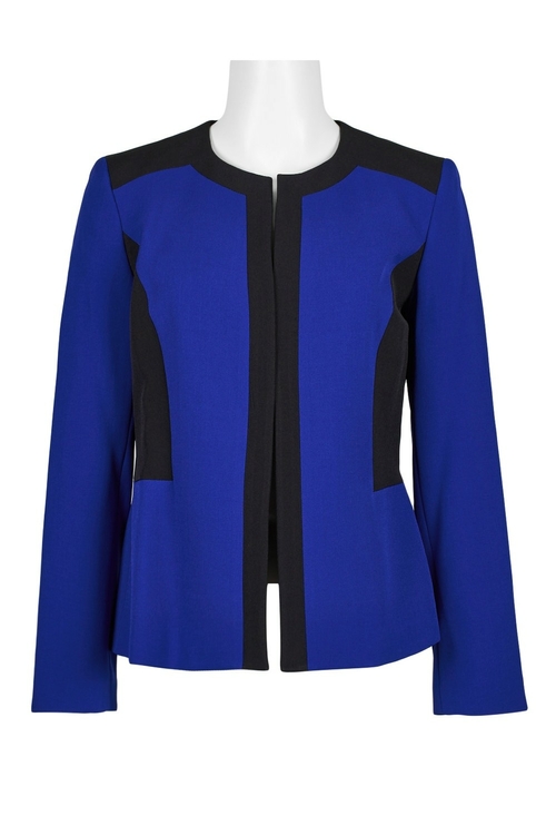 Evan Picone Crew Neck Open Front Long Sleeve Crepe Jacket