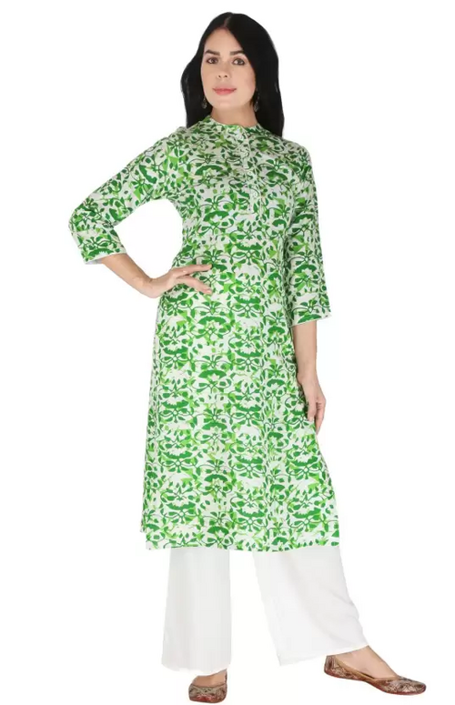 Women Floral Print Viscose Rayon Straight Kurta  (Green) Size XL