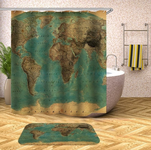 Embossment World Map Shower Curtain