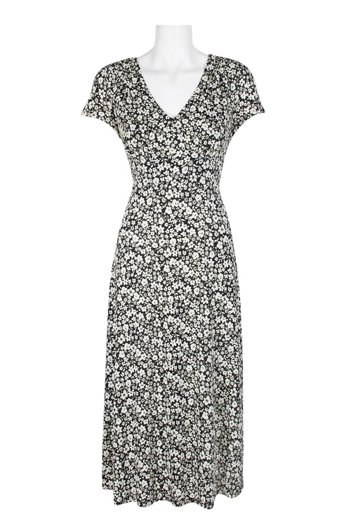 Perceptions V-Neck Short Sleeve Bodycon Elastic Waist Jersey Puff