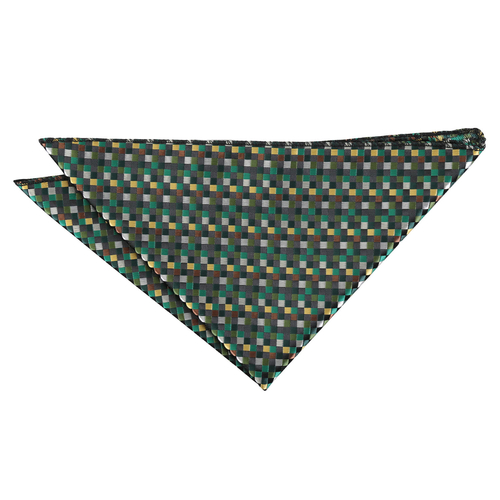 Chequered Geometric Handkerchief - Green with Gold, Silver and Bronze