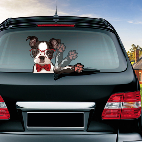 Dog with Glasses Car Stickers And Decals Waving