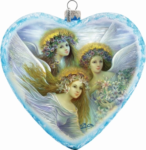 G.Debrekht 738-083 Holiday Splendor Glass Heart XLG 3 Angels 5.5 in. -