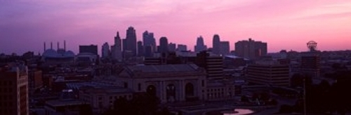 Union Station at sunset with city skyline in background  Kansas City  