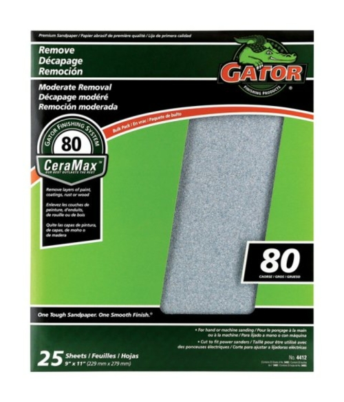 Gator Grit 3402 Aluminum Oxide Sandpaper  80 Grit - 11 x 9 in. - pack 