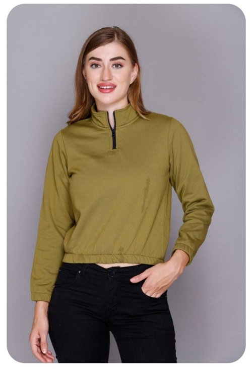 Solid Full Sleeves Sweatshirt (Size-M) (Color-OLIVE)