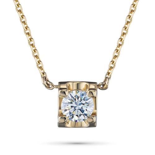 14K Yellow Gold Necklace with 1 Round-Cut Lab-Created Diamond 0.34