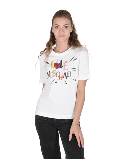 Love Moschino Womens T-Shirt W 4 F15 3E M 3876 A00 OPTICAL WHITE