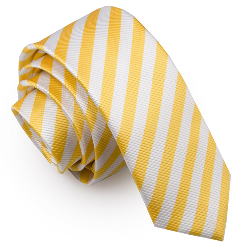 Thin Stripe Skinny Tie - White & Yellow