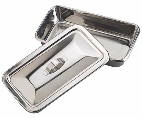 Stainless Steel Instrument Trays with Strap Handle 8.5" x 3" x 1.5".