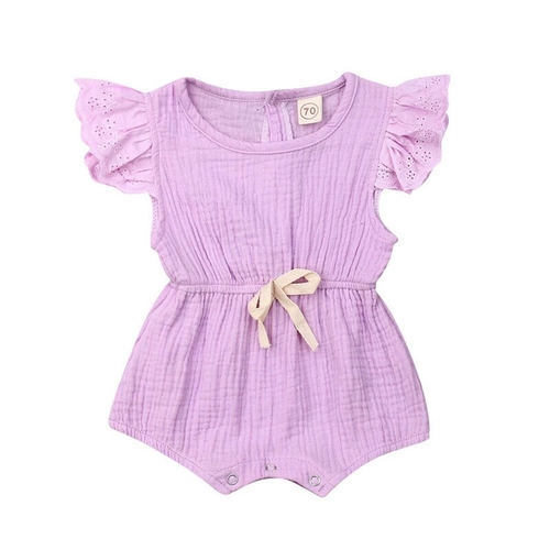 UK Infant Baby Girls Ruffle Linen Romper Bodysuit