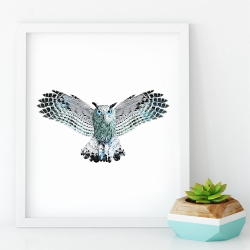 Owl illustration Print Wall Art Poster ,