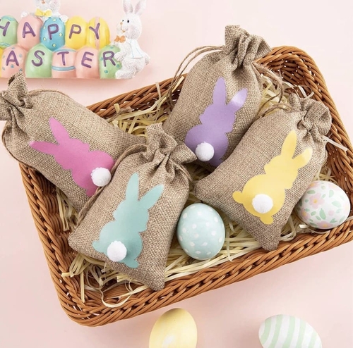 Burlap Easter Bunny Tail Puff Bags