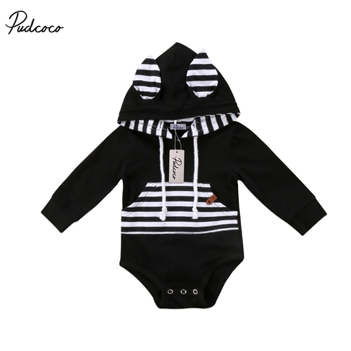Newborn Baby Hooded Bodysuit Babies Stripes