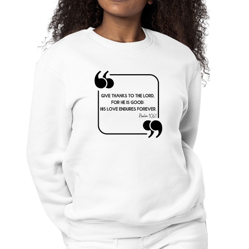 Womens Graphic Sweatshirt Give Thanks to the Lord Black Illustration