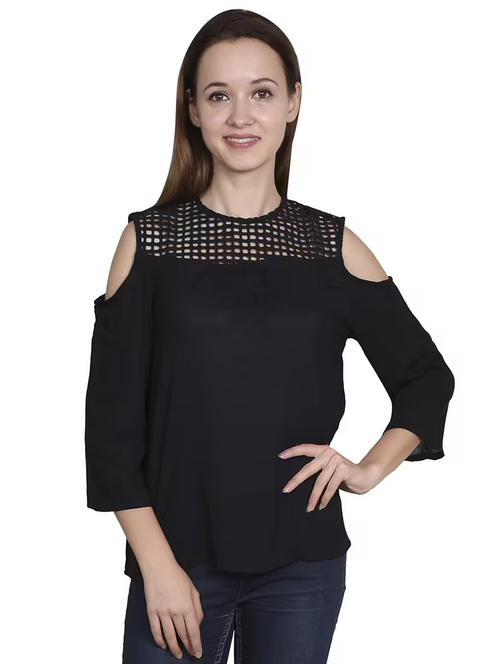 Jali Design Viscose Regular Top (Size-L) (Color-Black)